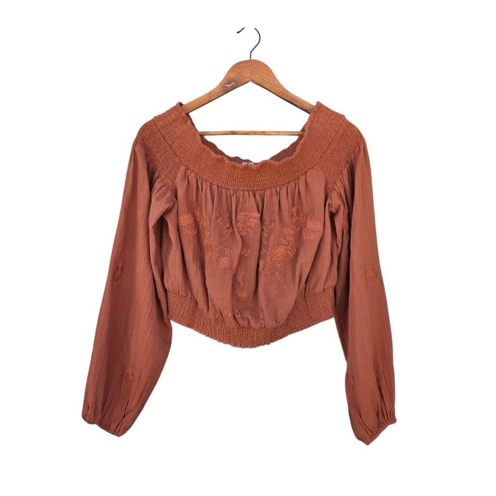 Chelsea & Violet Embroidered Off Shoulder Top Rust Size L NWT